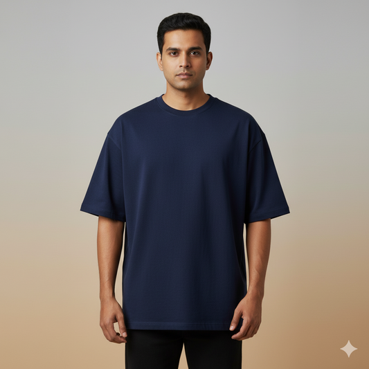 Terry Luxe Oversized Tee Navy Blue - TO03